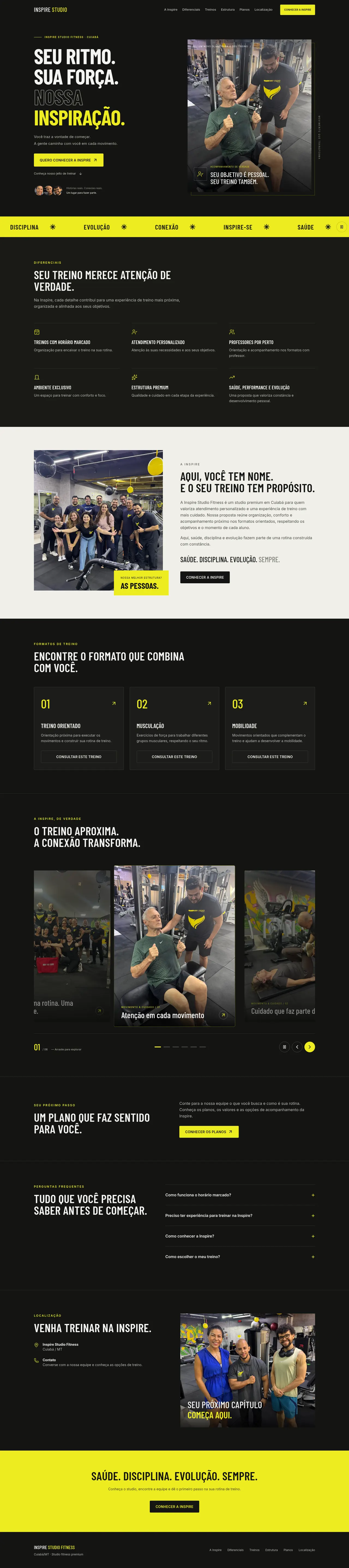 Página completa do site Inspire Studio Fitness